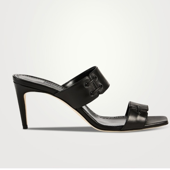 MANOLO BLAHNIK Black Nebre Leather Mules - Picture 3 of 13